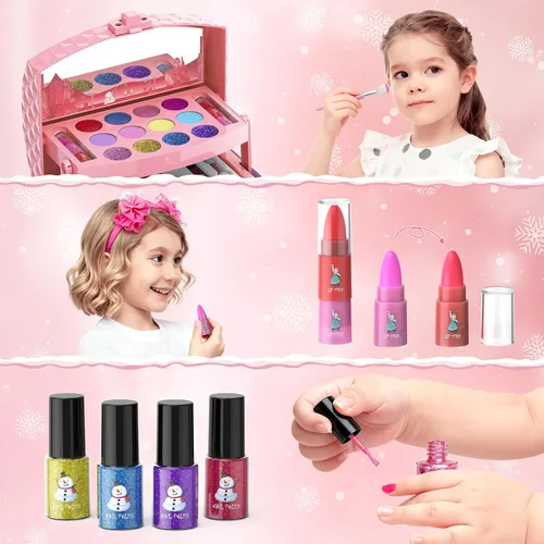 Miniatura 4 de GirlsHome Set de maquillaje para niñas de 56 piezas, lavable, cosméticos reales no tóxicos, juguetes de Frozen, kit de maquillaje para niñas