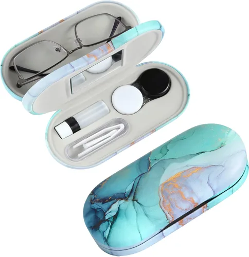 Miniatura 9 de AITIME Estuche 2 en 1 portátil de doble cara para lentes de contacto y gafas - Acanalado, kit de almacenamiento multifuncional, duradero, compacto