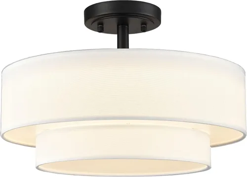 DAYCENT Lámpara de Techo Semiempotrada de Tambor Negro Estilo Granja Moderno Regulable Lámpara LED de Techo 30W 3000K/4500K/5500K Pantalla de Tambor