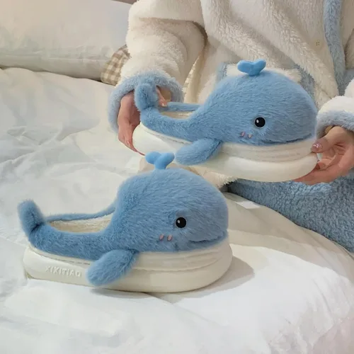 Miniatura 5 de XIXITIAO Lindas pantuflas de animales, pantuflas de ballena Kawaii de dibujos animados, zapatos de casa de felpa para mujeres y hombres, pantuflas