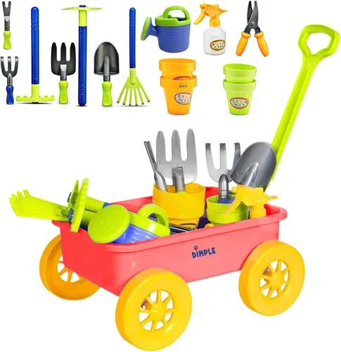 Miniatura 10 de Dimple Juego de juguetes de jardín y herramientas, juego de jardinería para niños – 15 piezas de juguetes al aire libre para niños pequeños