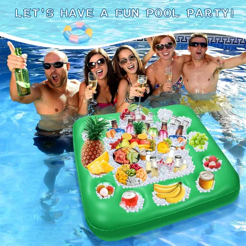 Miniatura 7 de Mesa flotante para juego de billar, mesa flotante de 40 x 40 pulgadas para piscina con soportes para bebidas y cartas de juego impermeables, mesa
