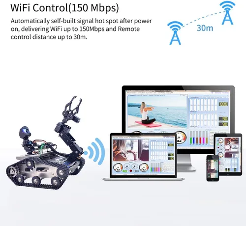 Miniatura 4 de Kit robot FPV Robot Car Kit con brazo robótico cámara HD para Mega 2560, vehículo robótico de chasis de tanque inteligente, aprendizaje inteligente