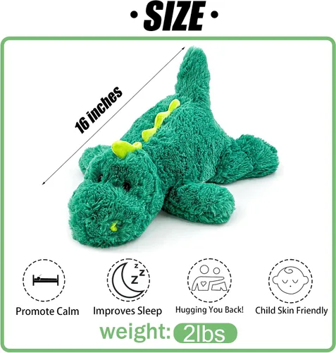 Miniatura 3 de YOUBLEK 16 pulgadas 2 libras - Animales de peluche con peso de dinosaurio verde, cómodo y sensorial, juguete Kawaii para abrazar, regalo