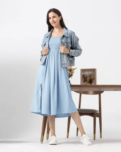 Miniatura 5 de Rnxrbb Vestido de maternidad de gasa con abertura y bolsillos, para verano, casual, sin mangas, fruncido, para embarazo, ropa para la playa