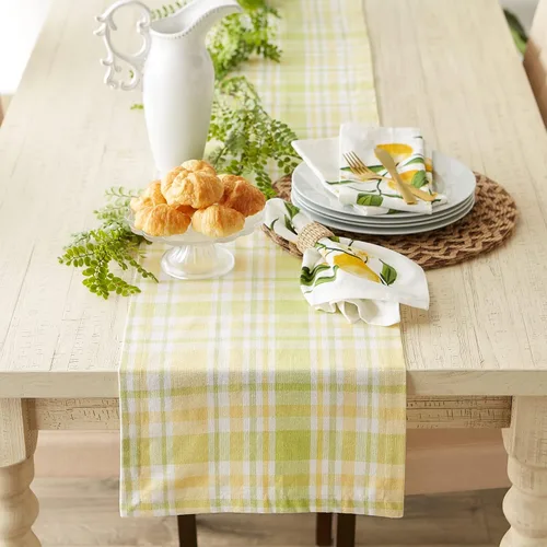 Miniatura 3 de DII Lemon Bliss - Colección de mesa de algodón a cuadros, camino de mesa, 14 x 72 pulgadas