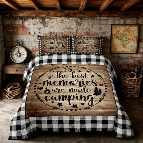 Miniatura 42 de Juego de Edredón para Acampar Feliz para Niños Tamaño Individual, Juego de Ropa de Cama Rústica de Aventura de Granja y Cabaña, Decoración