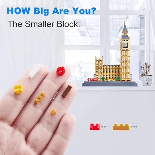 Miniatura 3 de KLMEi Juego de micro bloques de construcción para adultos, Real Architecture London Elizabeth Tower Big Ben, modelo arquitectónico de fama mundial