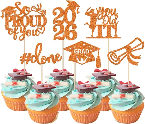 Miniatura 20 de Paquete de 24 adornos para cupcakes de clase 2025 con purpurina 2025 para diploma de graduación 2025 para cupcakes temáticos de graduación 2025