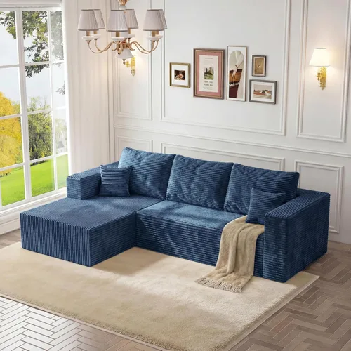 Miniatura 21 de Sofá otomano modular de pana de 28 pulgadas sin hueso, sofá otomano seccional para sala de estar, color beige