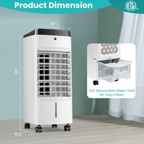 Miniatura 8 de GOFLAME Enfriador de aire evaporativo portátil, ventilador humidificador 3 en 1 con control remoto, tanque de agua de 3.5 L, 2 paquetes de hielo, 4
