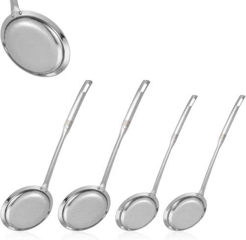 Colador de malla fina de acero inoxidable, juego de 4 tamices de malla fina para cocina de cocina, colador de alimentos de mango largo (juego de 2