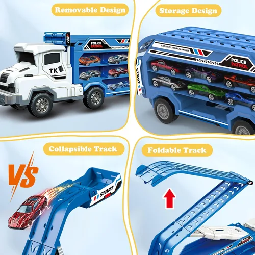 Miniatura 3 de Juguetes de coche y camiones para niños pequeños, camiones de transporte de juguete para niños de 3 a 5 y 4 a 8 años, juegos de pistas de carreras