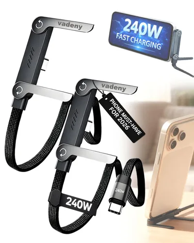 Cable de datos de soporte USB-C de 240 W, cargador de teléfono plano lateral invisible, 2 cables de carga planos portátiles para teléfono, cable de