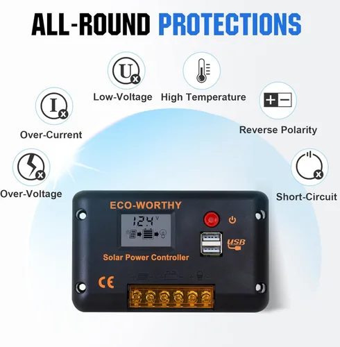 Miniatura 8 de ECO-WORTHY - Kit de panel solar de 200 W, 12 V/24 V con panel solar monocristalino de alta eficiencia y controlador de carga PWM de 30 A para RV