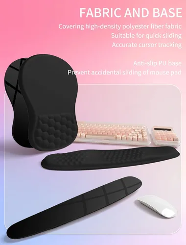 Miniatura 6 de Hokafenle Combinación 2 en 1, reposamuñecas para teclado Wave y almohadilla ergonómica para ratón con curvatura, soporte de muñeca para aliviar