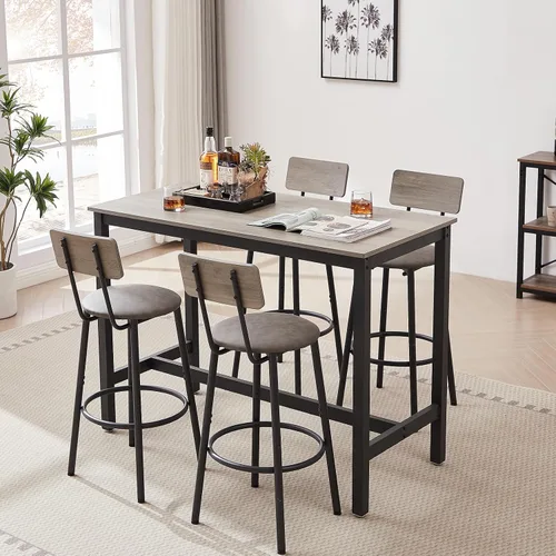 Miniatura 3 de Juego de 4 sillas de mesa de cocina, juego de mesa de comedor para 4 con taburetes de poliuretano, juego de comedor para 4, juego de cena de 5