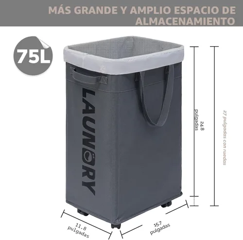 Miniatura 3 de Goodpick Cesta de lavandería con ruedas, cesta para la ropa sucia con bolsa de lavado extraíble, cesta de ropa sucia rodante, artículos esenciales