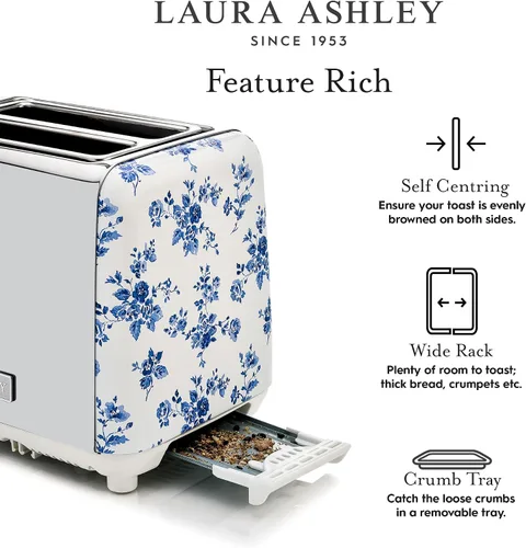 Miniatura 7 de VQ Laura Ashley China Rose - Tostadora de 2 rebanadas de acero inoxidable Tostadora multifuncional de bagels y pan de 2 rebanadas con modo