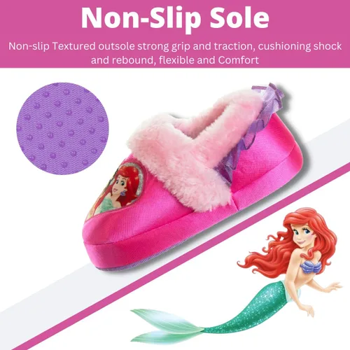 Miniatura 4 de Disney Girls Princess Slippers - Fuzzy Slippers Tangled, Little Mermaid, Beauty and the Beast (size 5-10 Toddlersize 11-12 Little Kid)
