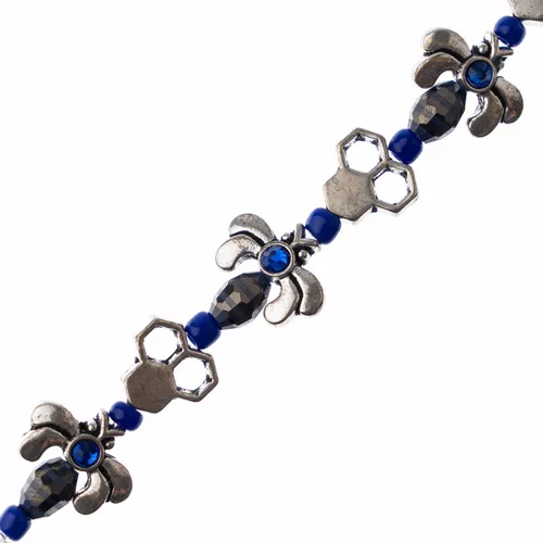 Miniatura 8 de John Bead Hilo de cuentas de 5 pulgadas en forma de panal y abejas en blanco y negro con detalles de bronce