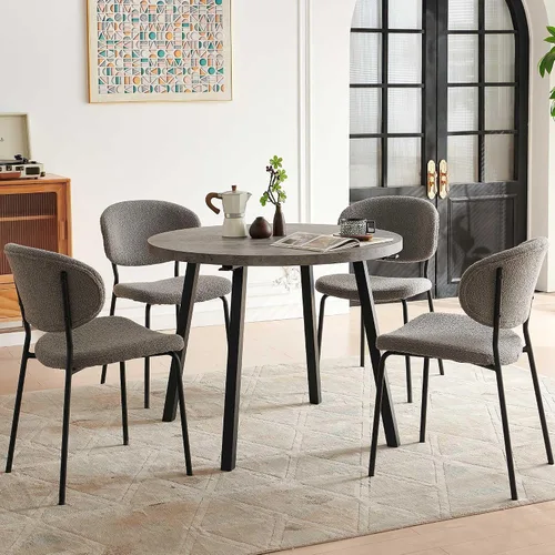 Miniatura 4 de NORDICANA Grey Boucle - Juego de 4 sillas de comedor modernas con respaldo curvado para 4, sillas laterales tapizadas para comedor con patas