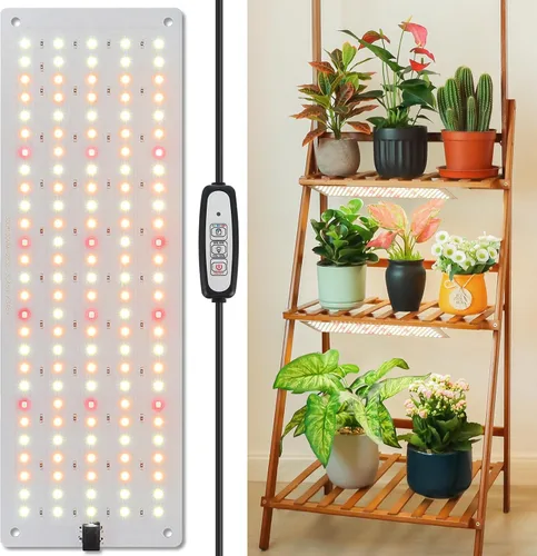 LBW Luz LED de crecimiento, luz de crecimiento de espectro completo con 4 niveles regulables y temporizador de encendido/apagado automático, lámpara