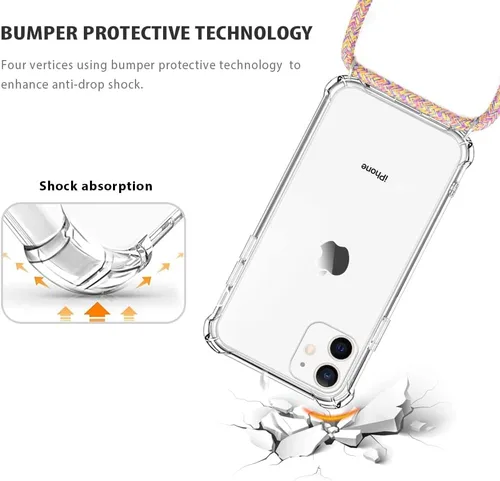 Miniatura 5 de Funda para iPhone 12 Mini, cuello transparente, colgante, cordón ajustable para el hombro, cubierta de teléfono cruzado, para mujeres y niñas, TPU