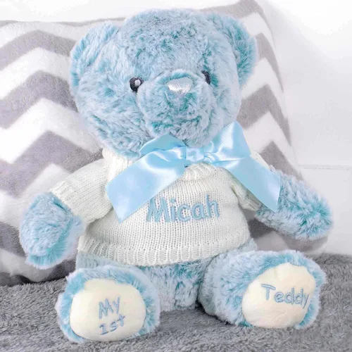 Miniatura 2 de DIBSIES Regalo personalizado para bebé, el primer oso de peluche del bebé, 12 pulgadas (azul)