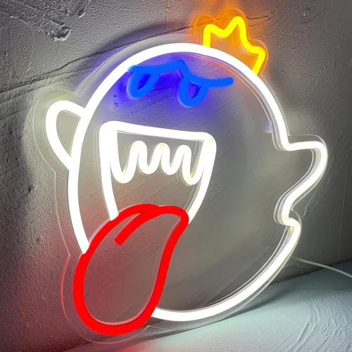 Miniatura 3 de Señal de neón JOSEBRU Rey Boo La Cara de Fantasma Luz LED de Neón Lámpara Mario Señal de Acrílico para Decoración de Sala de Juegos Luz de Juego