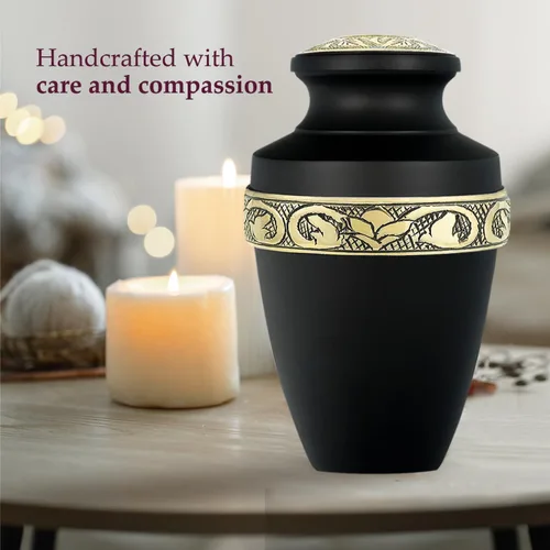 Miniatura 3 de Trupoint Memorials Urnas de Cremación para Cenizas Humanas, Urna de Entierro Decorativa para Hombres y Mujeres Adultos, Grande Griega Negra y Dorada