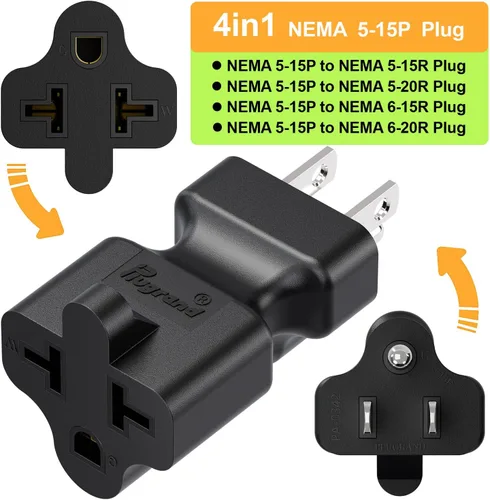 Miniatura 6 de [4 en 1] Enchufe de CA doméstico de 15 amperios a adaptador de hoja T de 20 amperios, 5-15P a 5-15R/5-20R /6-15R / 6-20R, adaptador de corriente