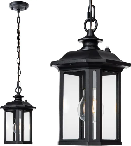 Miniatura 10 de JYZ Paquete de 2 lámparas colgantes para exteriores, farol colgante exterior de 12 pulgadas, lámpara moderna de metal negro para exteriores, lámpara