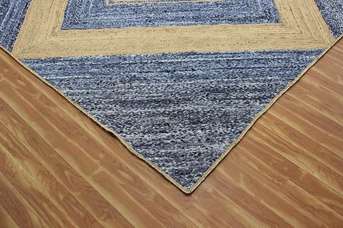 Miniatura 9 de Collection - Alfombra rectangular de 2 x 3 pies, alfombra trenzada azul de algodón y yute, alfombra geométrica kilim para interiores y exteriores