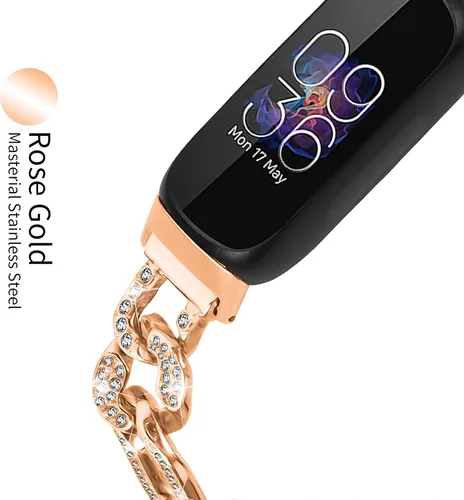 Miniatura 4 de Correas delgadas compatibles con Fitbit Inspire 3 Smartwatch, pulsera elegante de diamantes de imitación de repuesto para Inspire 3 pulseras, oro