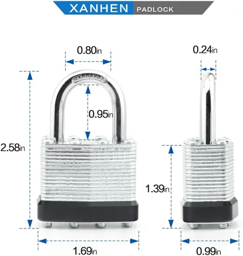 Miniatura 2 de Candados de acero laminado con llave similar con grillete normal para cobertizos, cercas y casilleros (paquete de 12)