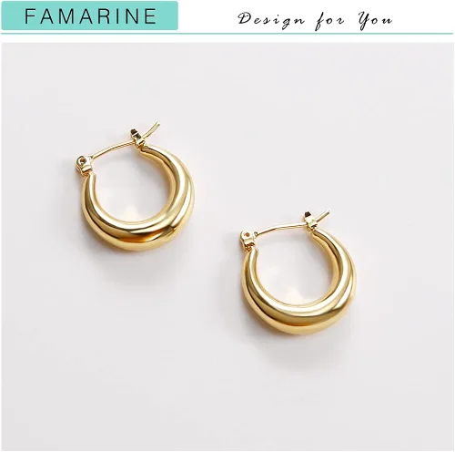 Miniatura 6 de FAMARINE Aretes de aro pequeños chapados en oro de 14 quilates, delicados aretes minimalistas abiertos para regalo de mujer