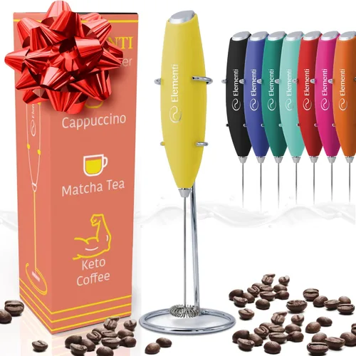 Miniatura 16 de Elementi Espumador de leche eléctrico de mano - Crea café cremoso, delicioso matcha y bebidas perfectas - Batidor compacto y mezclador con soporte