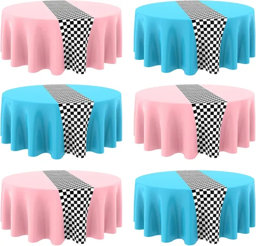 Miniatura 12 de Oudain 3 piezas de suministros para fiesta de cumpleaños de autos, decoraciones para fiestas de carreras, mantel redondo de carreras con bandera a