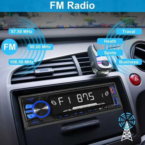 Miniatura 6 de Radio de coche Bluetooth Single DIN Audio estéreo para automóvil, audio para automóvil con manos libres y control de aplicación, compatible con FM