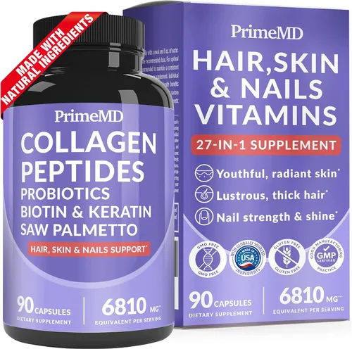 Vitaminas 27 en 1 para la piel y las uñas (6810 mg) con biotina 10000mcg – Suplementos de colágeno para hombres y mujeres – Suplementos de queratina