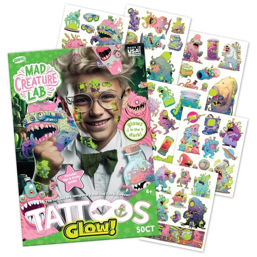 Miniatura 8 de Savvi - 50 tatuajes temporales Mighty Dino: brilla en la oscuridad, tinta segura para la piel, ideal para fiestas de cumpleaños, regalos para niños