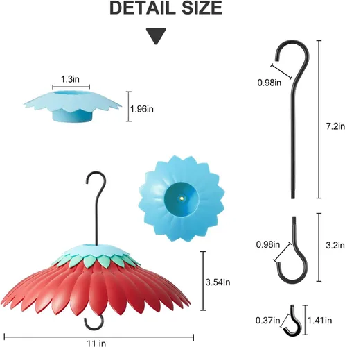 Miniatura 3 de Beserie Comedero para Pájaros Protector Meteorológico Cubierta de Cúpula Roja Protección contra Lluvia para Comederos de Colibríes con Foso