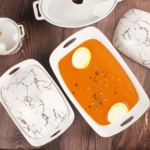 Miniatura 3 de Cacerola de cerámica de 11.5 x 7 pulgadas con tapa, sopera de 1.9 cuartos de galón, plato de frotamiento para bufé, bandeja de comida familiar