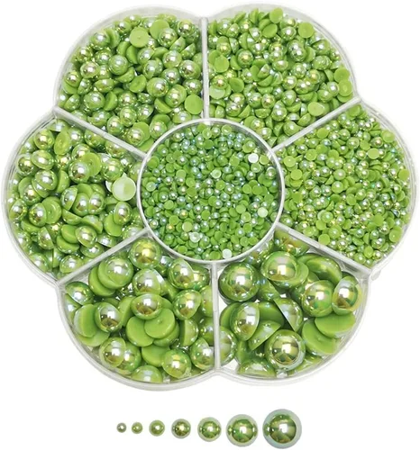 Miniatura 6 de Chenkou Craft - 1 caja con 3000 mitades de perlas, cuentas circulares con inferior plano, gemas sueltas Media bola fucsia oscura