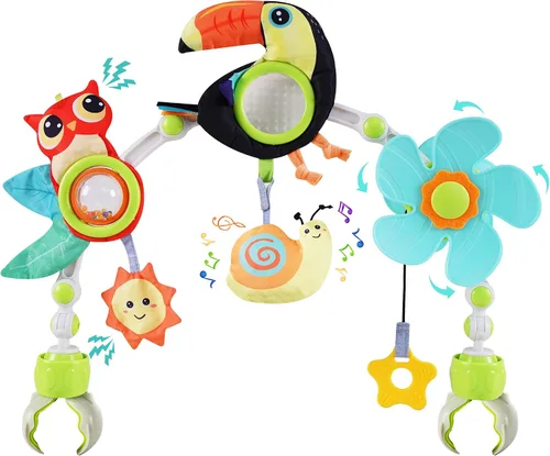 Lynncare Juguetes de moisés ajustable para bebés y niños pequeños, arco de cochecito, juguetes para cuna de bebé con fascinante colgante para
