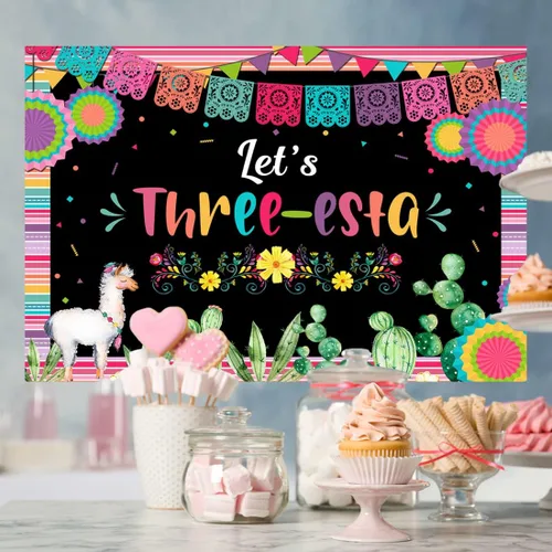Miniatura 3 de Lofaris Telón de fondo mexicano para tercer cumpleaños, fiesta de tercer cumpleaños, decoración de fiesta de cumpleaños para niñas, fondo