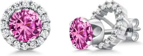 Miniatura 263 de Gem Stone King Aretes redondos de plata de ley 925 de 0.236 in con piedra natal extraíble para mujer