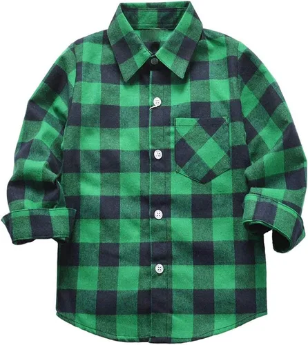 Yinggeli Camisas a cuadros para niños y niñas, camisas de vestir de franela de manga larga con botones 2T - 8T