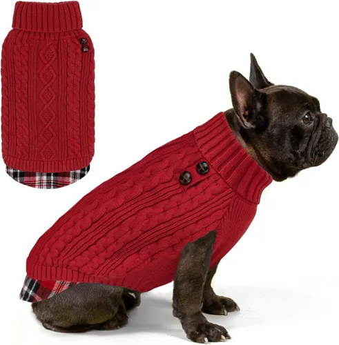 Miniatura 15 de KYEESE - Suéter para perro mediano, suéter tejido con estampado de cuadros, cálido abrigo de mascotas para otoño e invierno